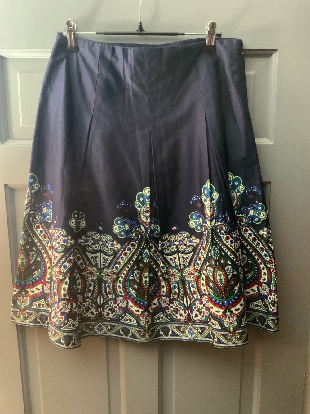Talbots Navy A-Line Skirt with Multicolor Paisley Border